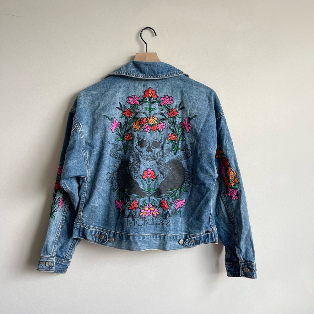 BDG Oversized Floral Skull Embroidered Denim Jacket